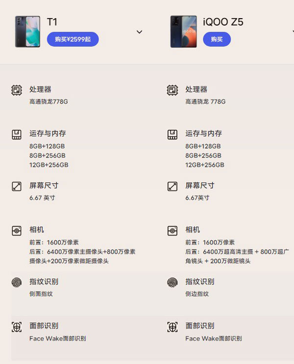 vivot1和iqooz5对比_vivot1和iqooz5区别